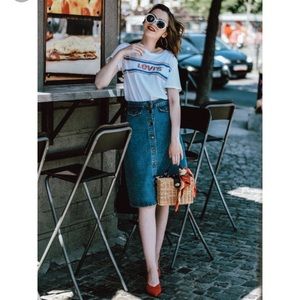 NWOT zara denim button-front midi skirt